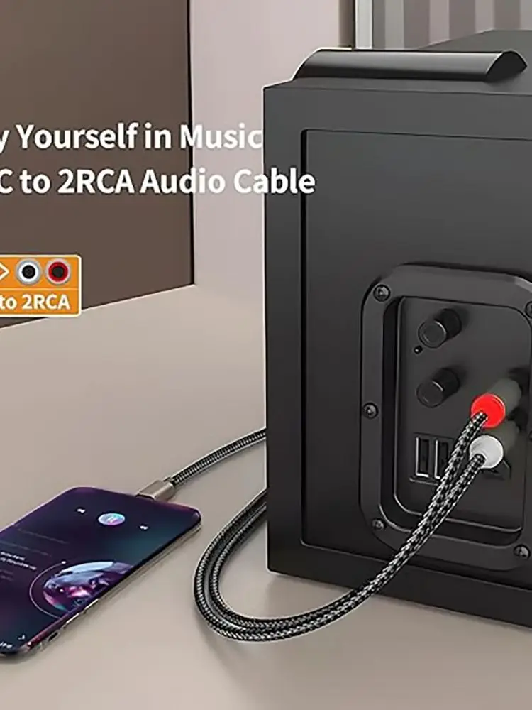 Câble Audio USB C vers 2 RCA, séparateur Y RCA mâle vers mâle, prise Jack 2RCA, câble Audio USB-C pour téléphone, tablette, Home cinéma