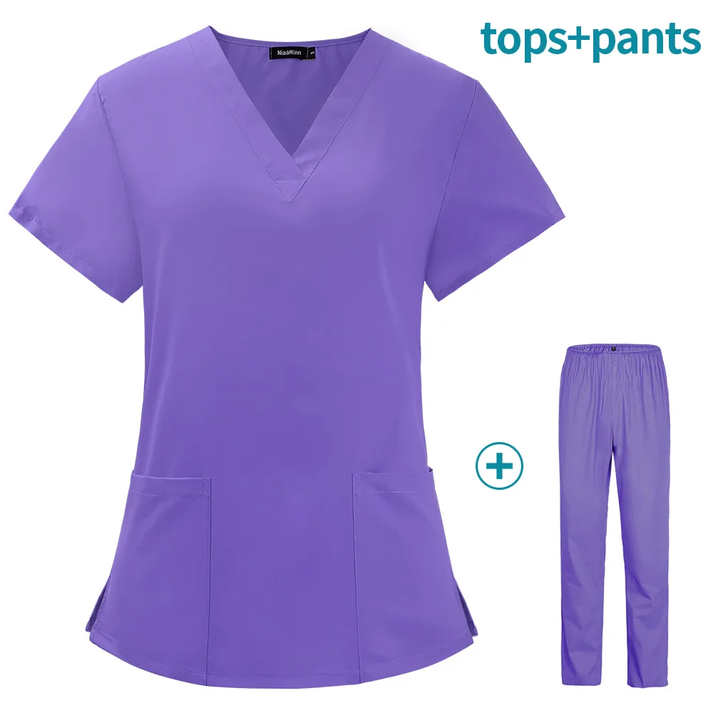 Conjuntos de uniformes médicos para mujeres, Tops de Hospital, pantalones, clínica Dental, salón de belleza, ropa de trabajo de laboratorio,