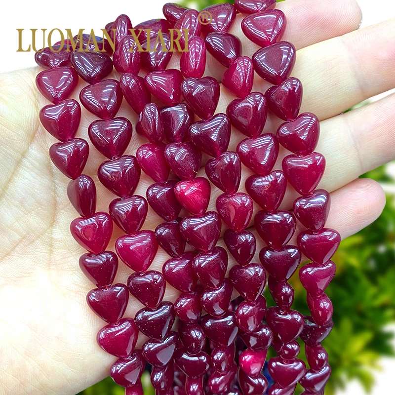 Naturstein 10x10MM Liebe Herz Rubin Rot Chalcedon Lose Raum Perlen für Schmuck Machen Diy Armbänder Charms zubehör