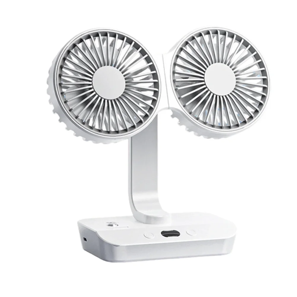 Studie dubbele kopventilator Desktopventilator Pas de hoek naar believen aan Twee ventilatorkoppen Batterij Batterijcapaciteit Ingebouwde Mah-lithiumbatterij