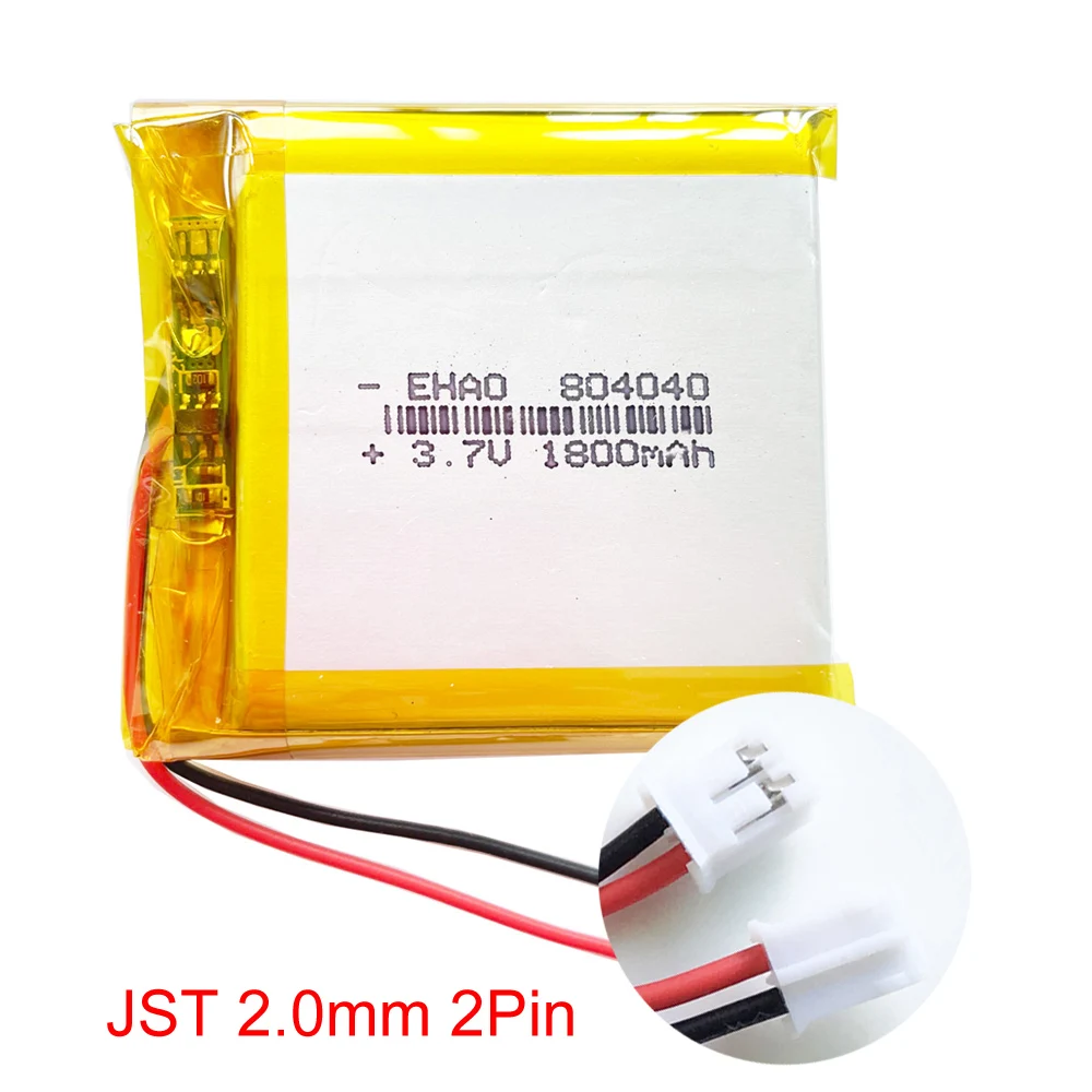 10 x 3.7V 1800m Lithium Polymer LiPo Rechargeable Battery 804040 + JST 2.0mm 2pin Plug For Mp3 GPS DVD Mobile Phone Video Game