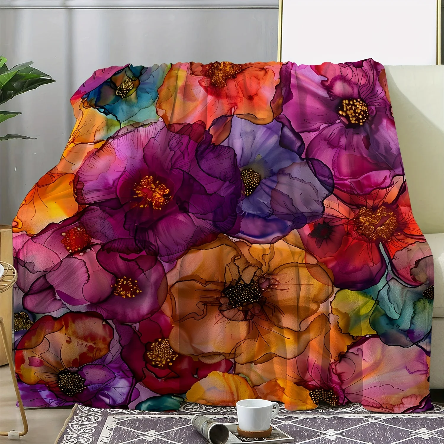 [Cozy Floral Throw Blanket] Soft Floral Flannel Throw Blanket - Cozy, Warm & Versatile for Couch, Bed, Car, Office, Camping