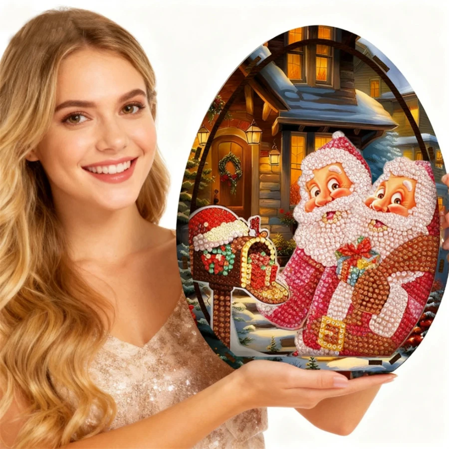

2025 Рождественские настольные алмазные художественные наборы 5D DIY Diamond Art Настольные украшения Набор Креативный 3D подарок Санта-Клауса для домашнего декора