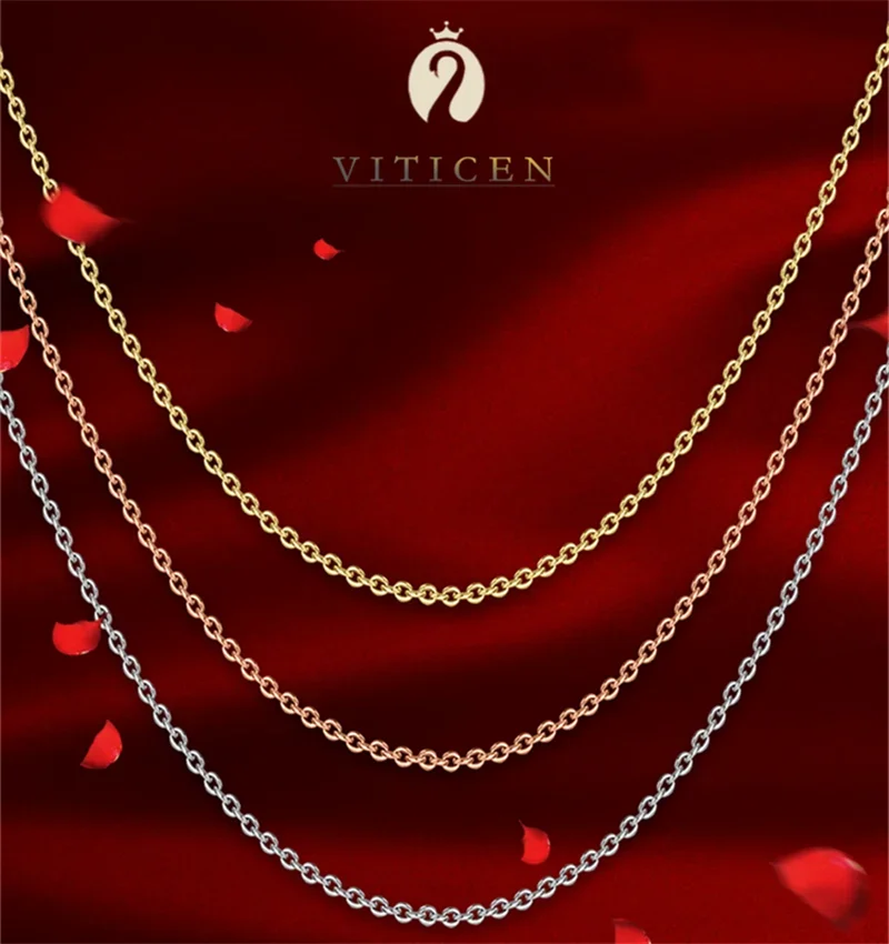 VITICEN Real100% 18K Gold Necklace for Women Au750 O-shaped Clavicle Chain Valentine's Day Gift Fashion Exquisite Jewelry