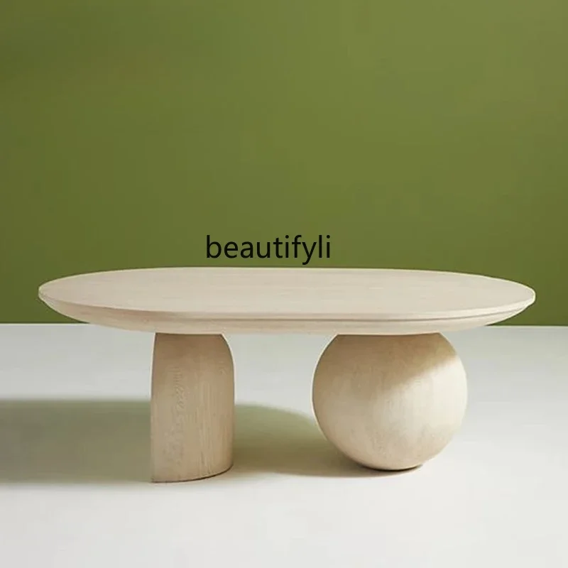 

New Nordic simple designer apartment size living room solid wood special-shaped personalized oval wooden coffee table0420