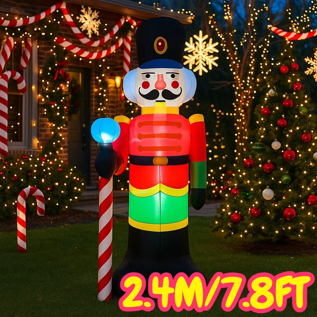 Soldado Cascanueces de 7,8 pies, decoraciones navideñas inflables, adornos navideños, luces para el hogar, patio, fiesta, decoración navideña al aire libre