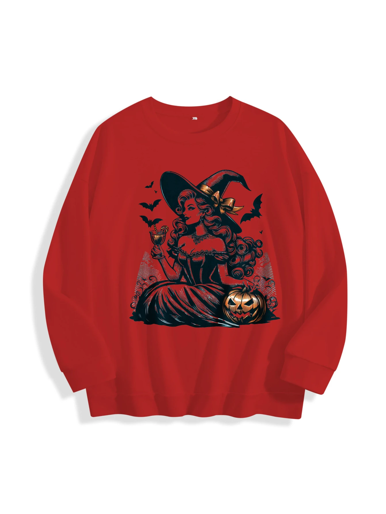 Maglione girocollo multicolore da donna caldo strega di Halloween vestibilità ampia in puro cotone per l'autunno inverno stile sportivo di Halloween