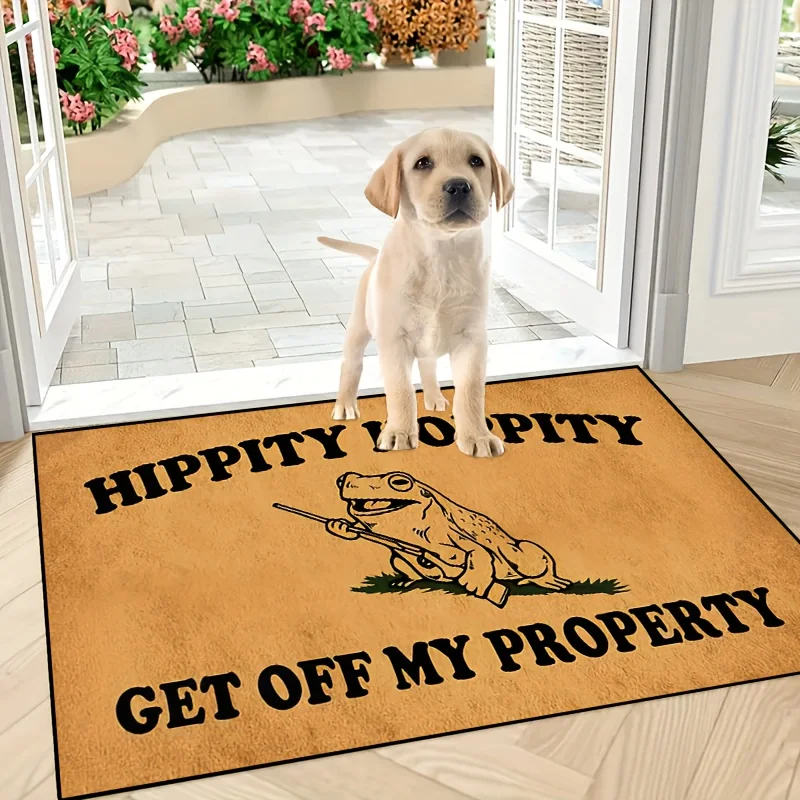 Hippity Hoppity Get Off My Property Retro Welcome Decorative Doormat,Funny Frog Warning Sign Floor Mats, Farmhouse Decor ForHome