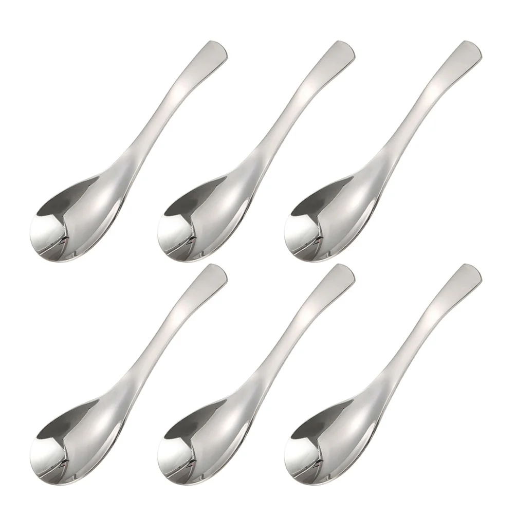 

6pcs Thicken Soup Spoons Stainless Scoop Food Serving Spoon Tableware for Home Restaurant (Middle Size)