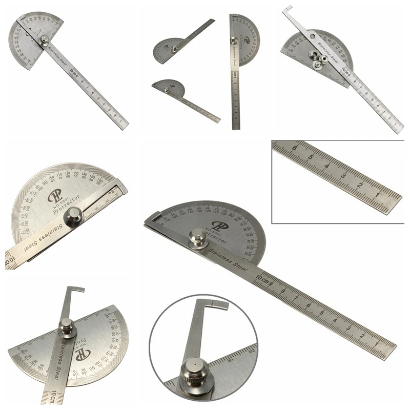 

1 Piece Stainless Steel 0-180 Degree Steel Protractor Goniometer Arm Ruler Round Head Measuring Tool Universal Craftsman Ruler