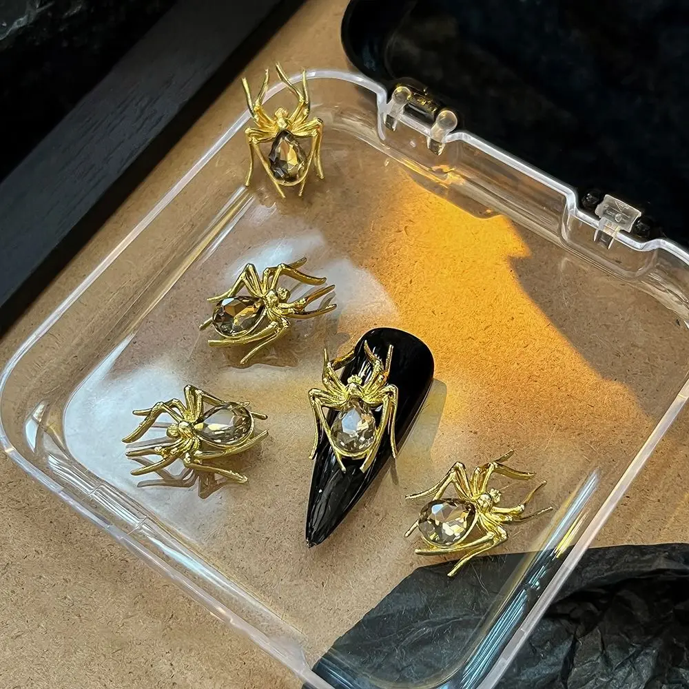 5 Pcs 3D Spider Nail Art Rhinestones Colorful Sparkle Crystal Alloy Spider Decoration Dark Retro Gothic Design