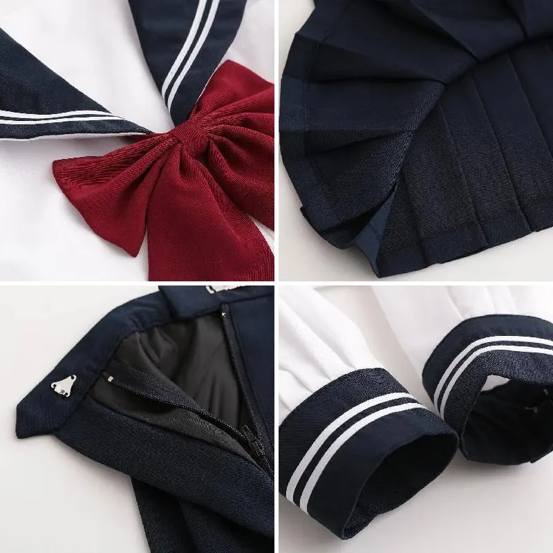 White 3 Striped Basic Sailor Outfit Japanese School Girl Uniform Seifuku Student Girls Cos Costume Women JK Pleated Navy Skirt