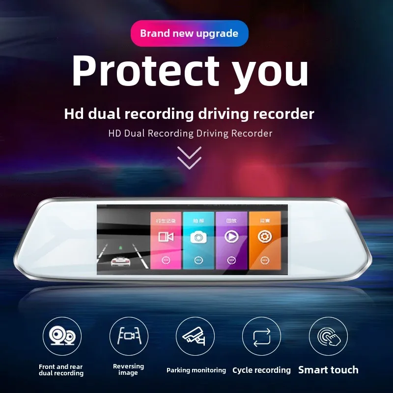 7 Inch IPS Screen Mirror Camera for Car Touch Screen Video Recorder Rearview Mirror Dash Cam Front and Rear Camera Mirror DVR