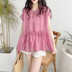 Women's O-Neck Short Sleeve Tops, Women Clothes, Casual, Loose, Solid Color, Temperament, Thin Shirts, Korean Fashion, Summer