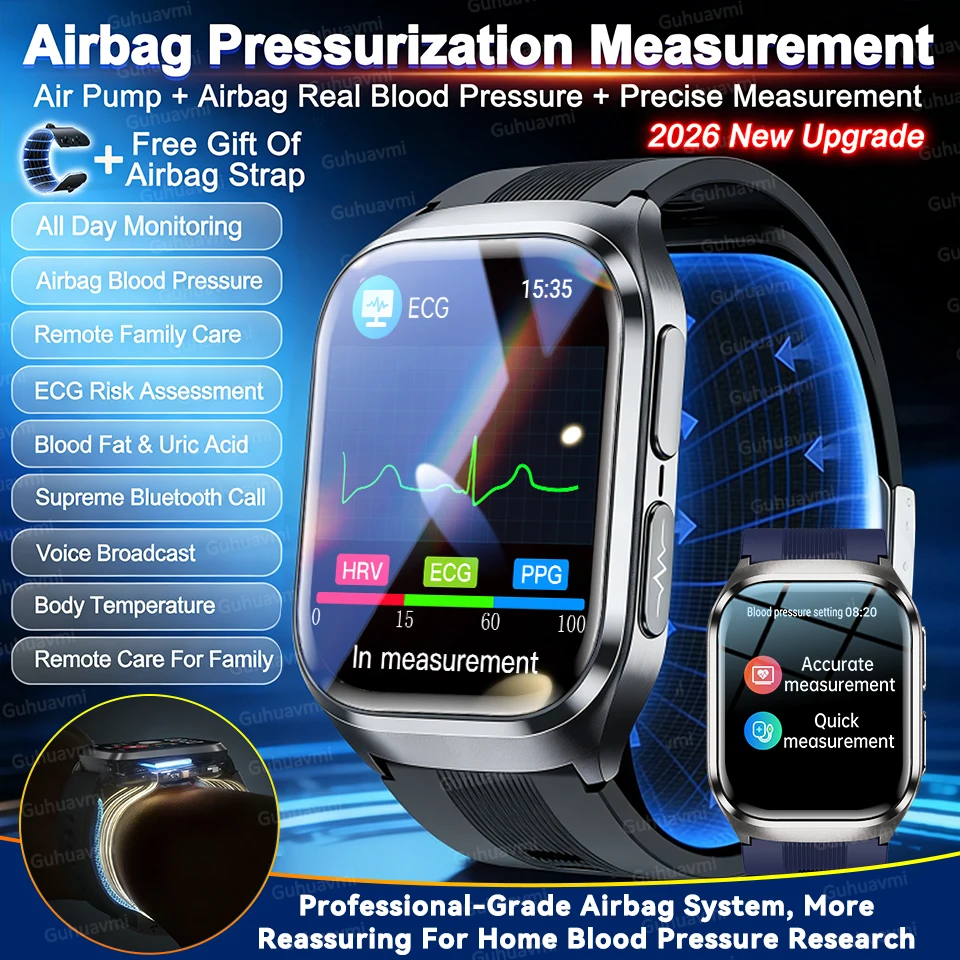 

New Ultra Air Bag Precise Measurement SmartWatch Blood Fat ECG Heart Rate Blood Pressure Broadcast NFC Health Smart Watches 2026