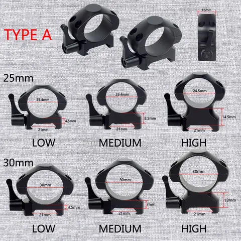 전술 2 개/대 스틸 퀵 릴리스 낮은 중간 높은 프로파일 Picatinny Weaver 25.4mm 30mm 직경 사냥 범위 반지