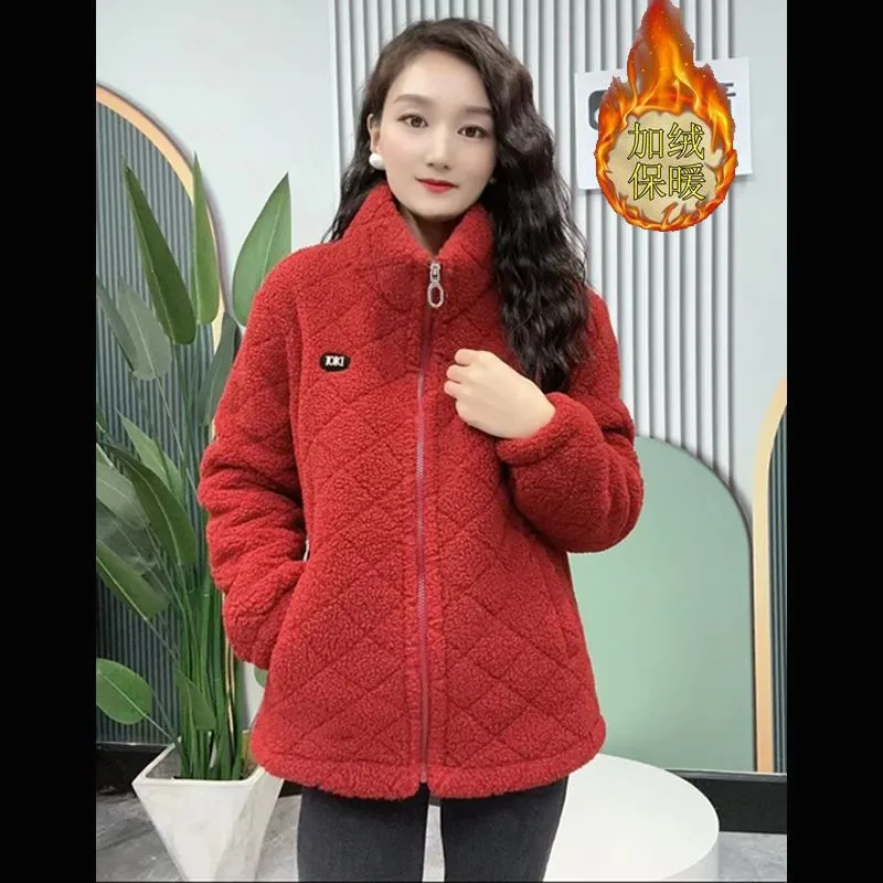 Large Size Lamb Wool Padded Coat Women New Plus Cashmere Thick Warm Winter Jacket Female Middle-Aged Mother Parkas Outewear 2847