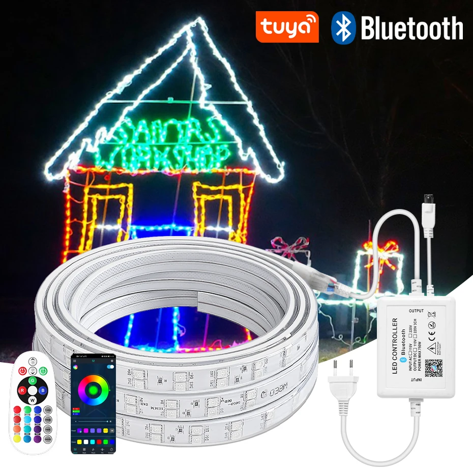 

1-100m RGB LED Strip Light AC 220V Remote/Bluetooth/Wifi Control Led Tape Dimmable SMD 5050 Flexible Ribbon Outdoor Waterproof