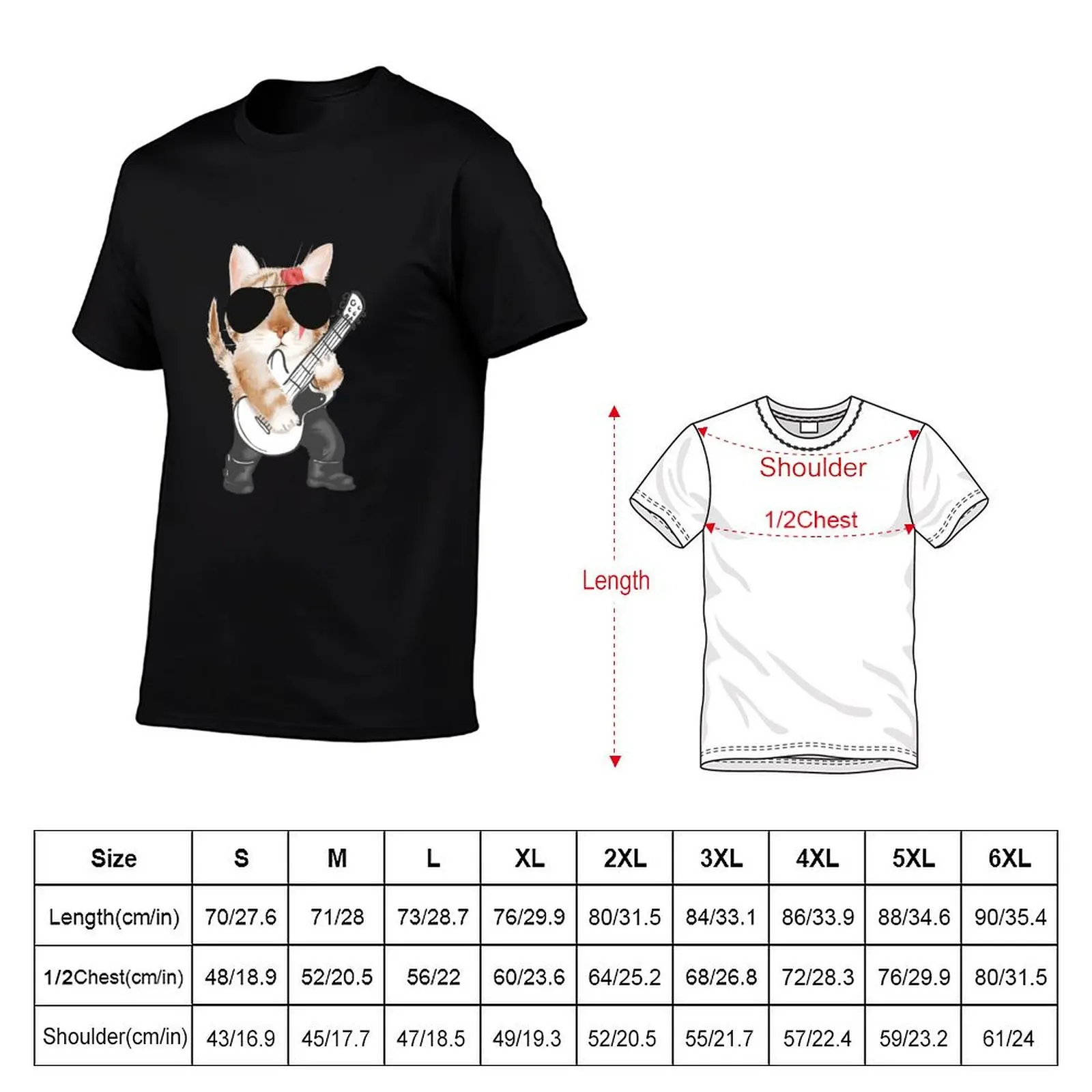 Cat Bassist Bass Guitar T-Shirt korean fashion graphic shirts anime mens clothes