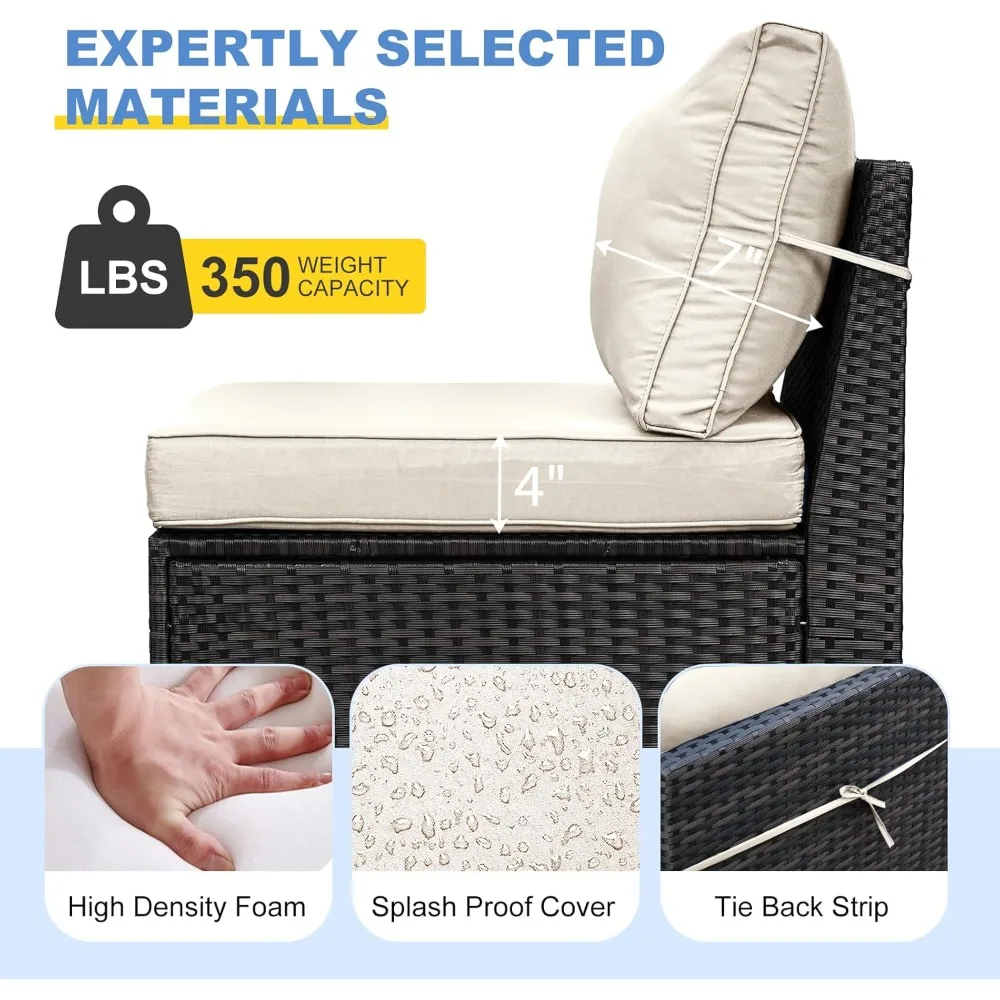 Outdoor Patio Furniture Set: 5-Piece Wicker Conversation Area with Rattan Sofa and Cushioned Seats for Garden Use