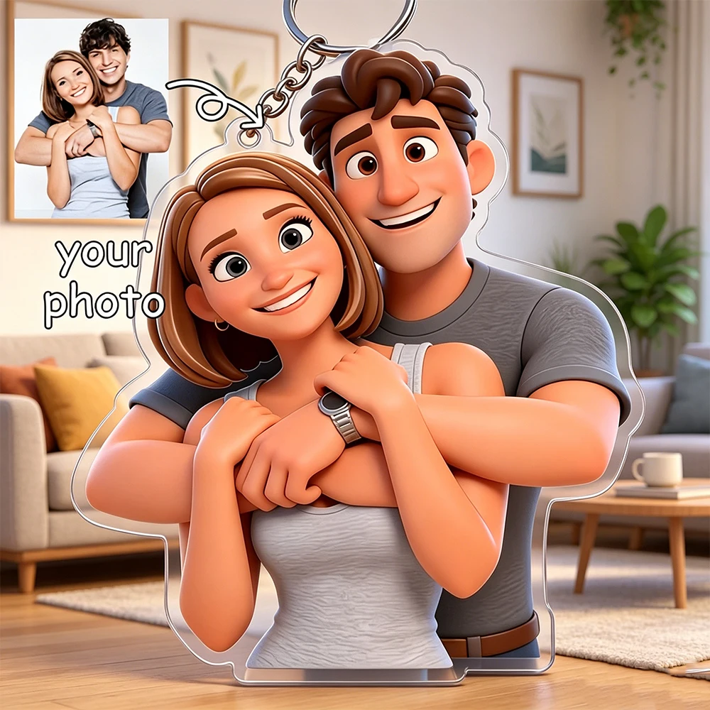 Custom Cartoon Style 2D Cartoon Acrylic Keychain Couple Style Keychain With Pictures Custom Real Person Photo Pendant Best Gifts