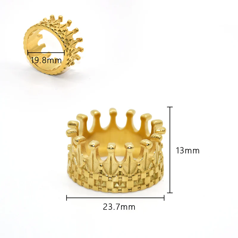 HIP Hop Bling Gold Color Stainless Steel Crown Rings for Men Rapper Jewelry Drop Shipping