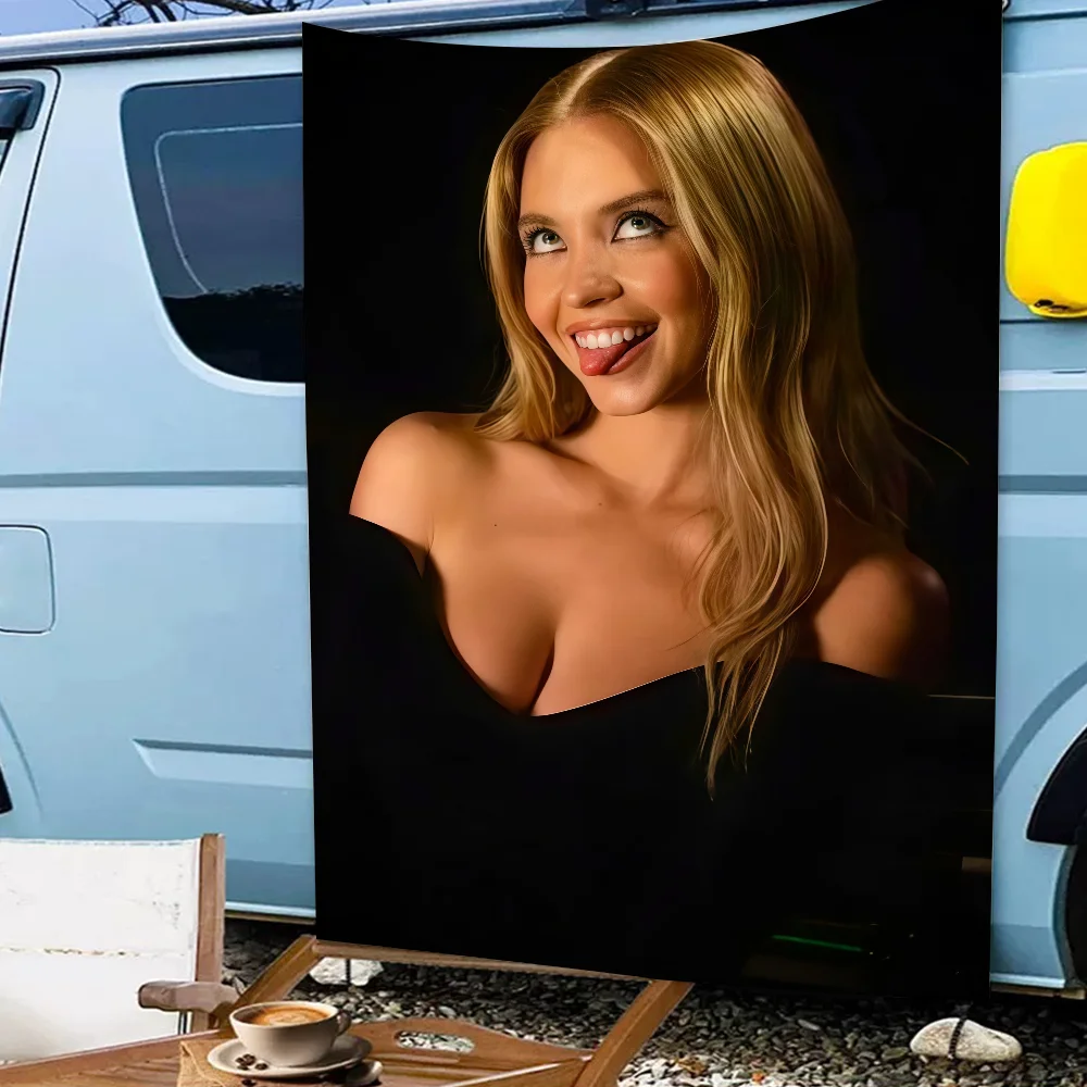 الممثل S-Sydney S-Sweeney العلم لغرفة المعيشة المنزل النوم فن الديكور المنزل حفلة نزهة ديكور راية #5