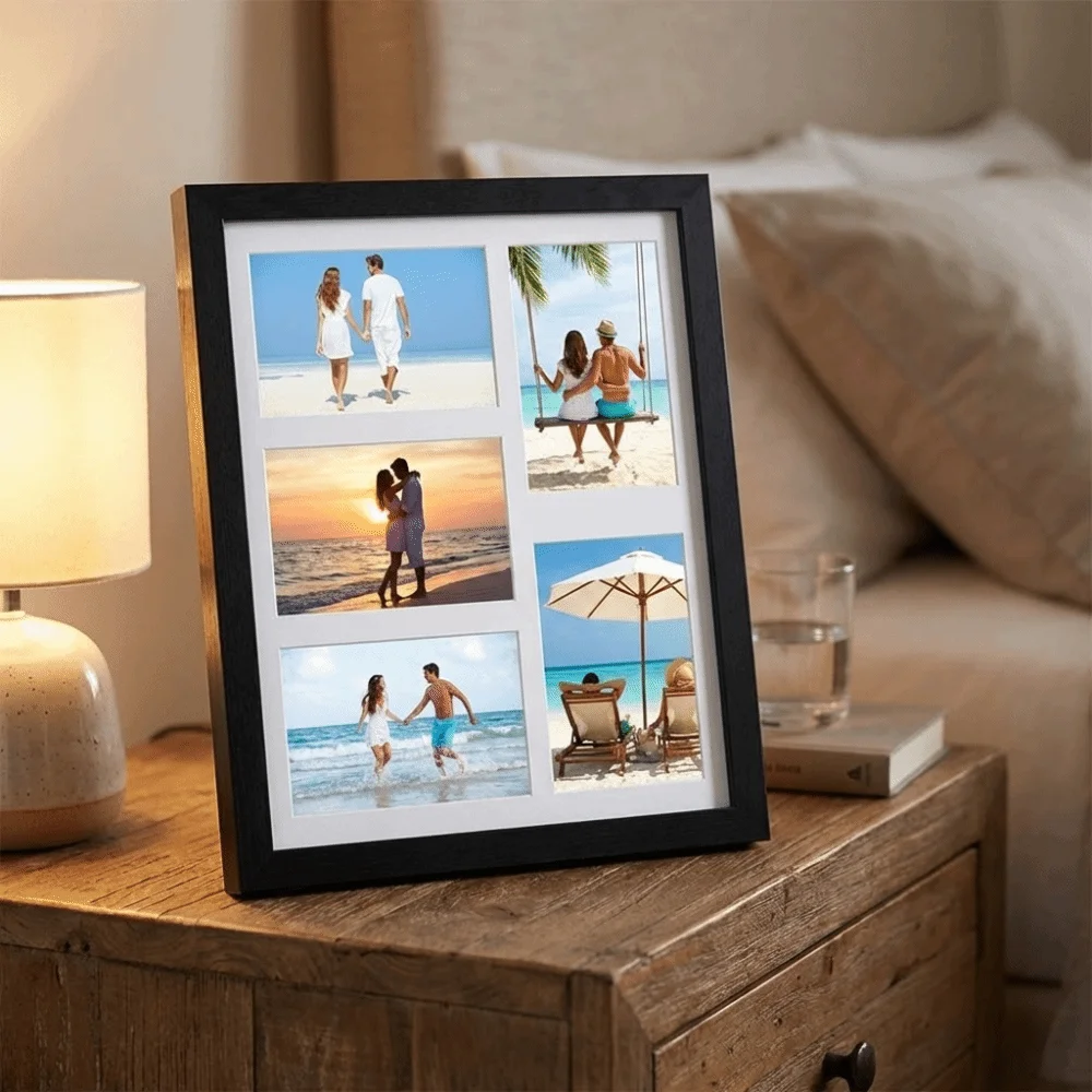 Creative Multi-functional 5-Grid Photo Frame Handmade Rectangle Wooden Picture Frame Changeable Collage Frame Couple