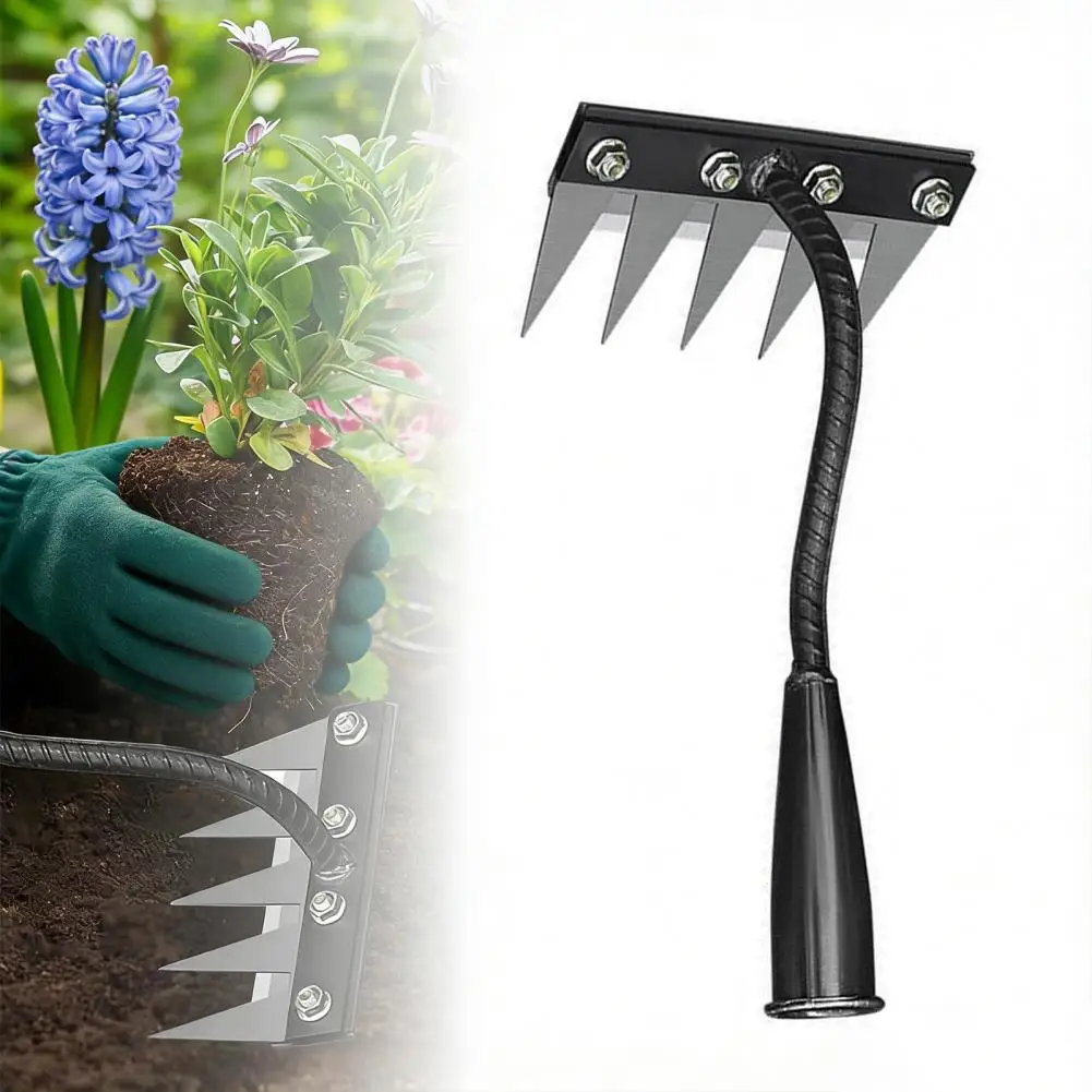Garden Rake Weeding Rake with Sharp Tines Manganese Steel Head Weeder Rakes for Loosening Soil & Removing Weeds Detachable Weede