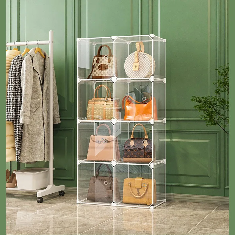 Bag storage artifact Household storage wardrobe Transparent display cabinet Storage box rack