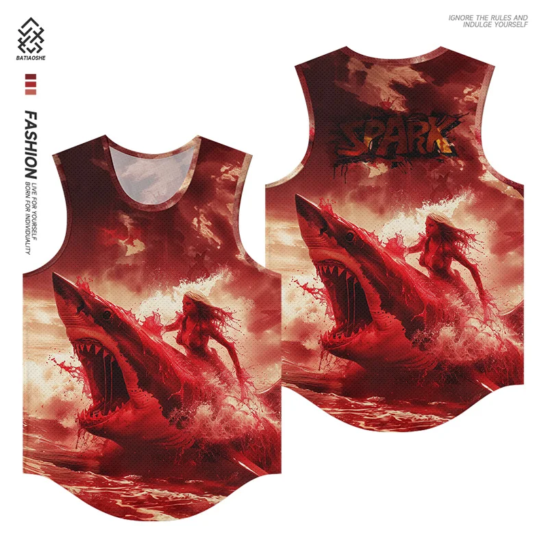 

U.S. Tide Brand Design Sense Summer Shark Sleeveless Undershirt Top Trend Sports Quick-drying Bottoming Shirt for Men