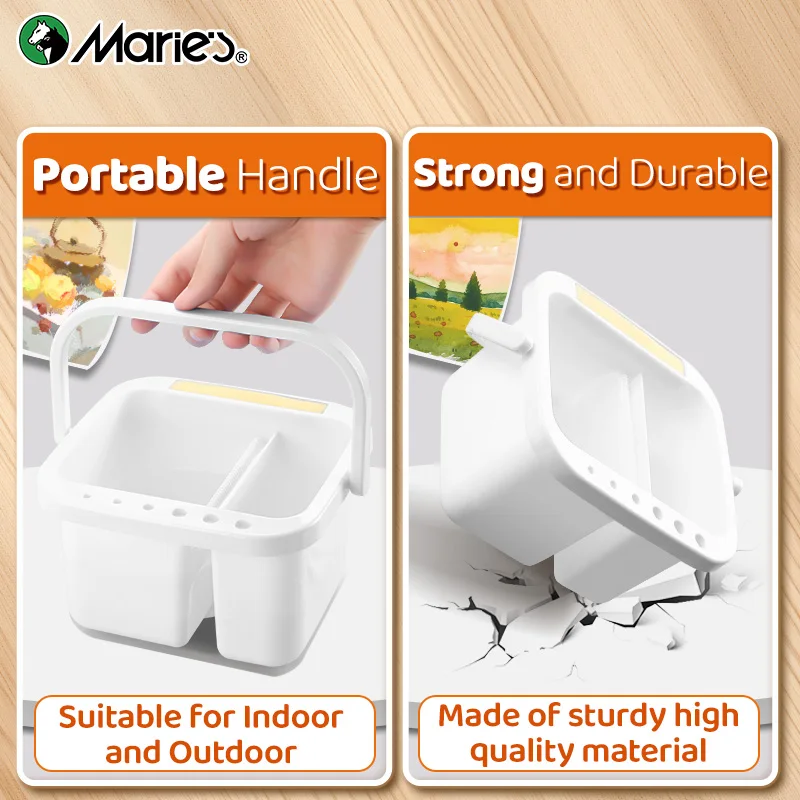 Marie's White Paint Brush Cleaner Washer with Lid,Paint Wash Pen Holder,Multipurpose Portable Brush Washing for Watercolor,Gouac