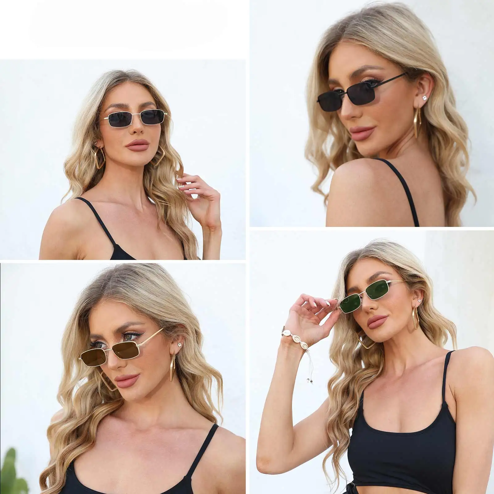 Trend Rectangle Polarized Sunglasses Brand Design Retro Trendy Small Narrow Frame Tinted Sunnies Square Shades Sun Glasses UV400