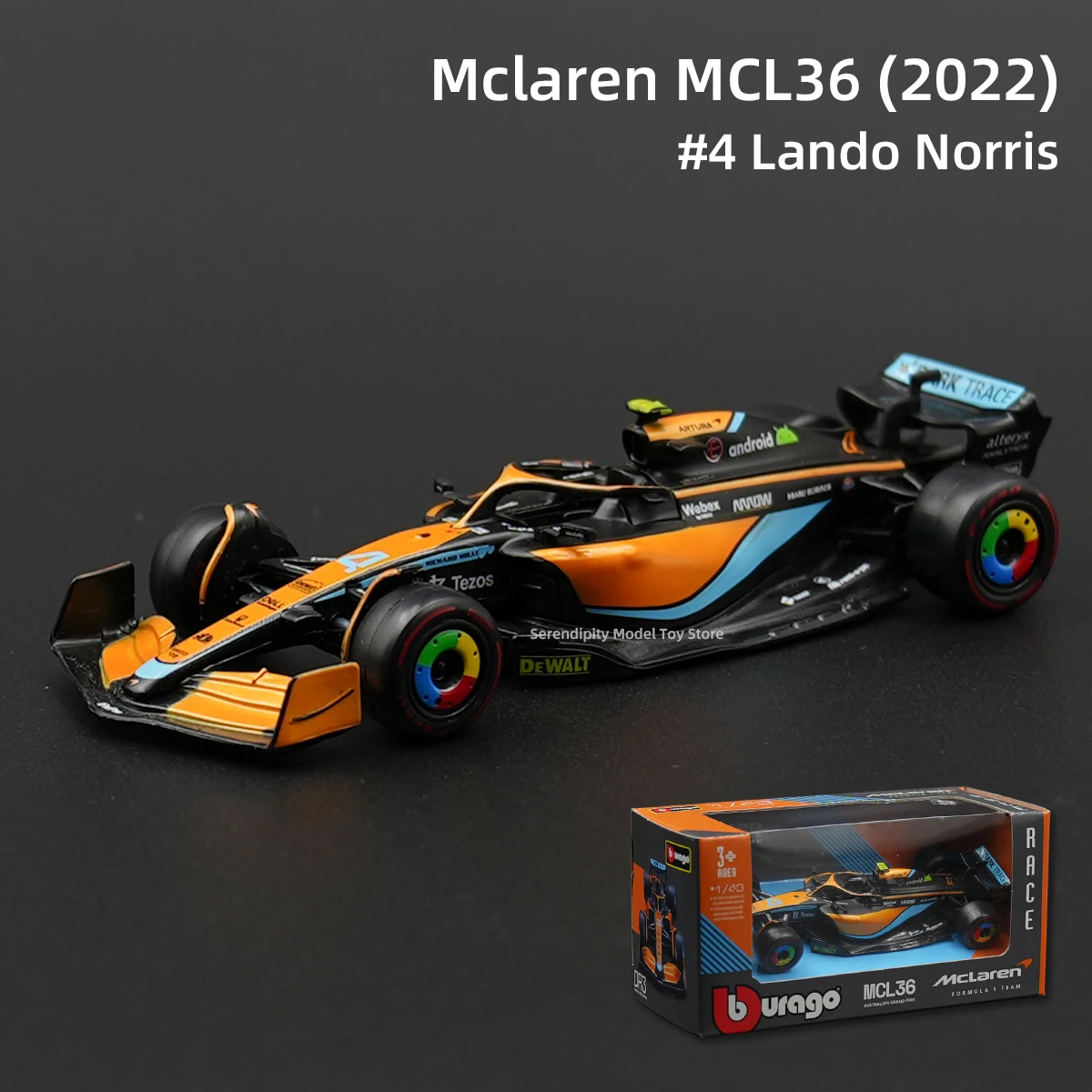 Bburago 1:43 2022 McLaren MCL36 F1 Formula Racing Car Static Simulation Diecast Alloy Model Car