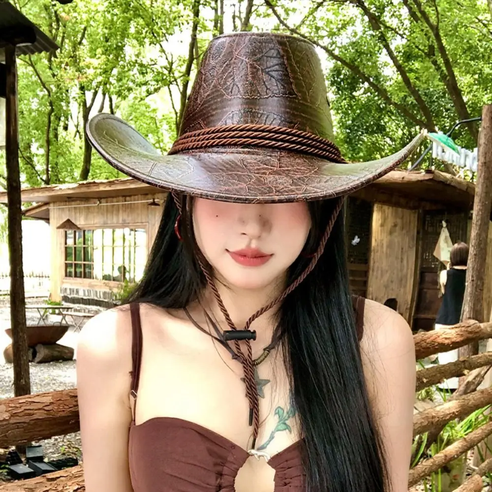 بارد العرقية نمط قبعات رعاة البقر الغربية قبعة واسعة حافة البوليستر راعية البقر الجاز قبعة بلون أسود/بني قناع قبعة الدراجات