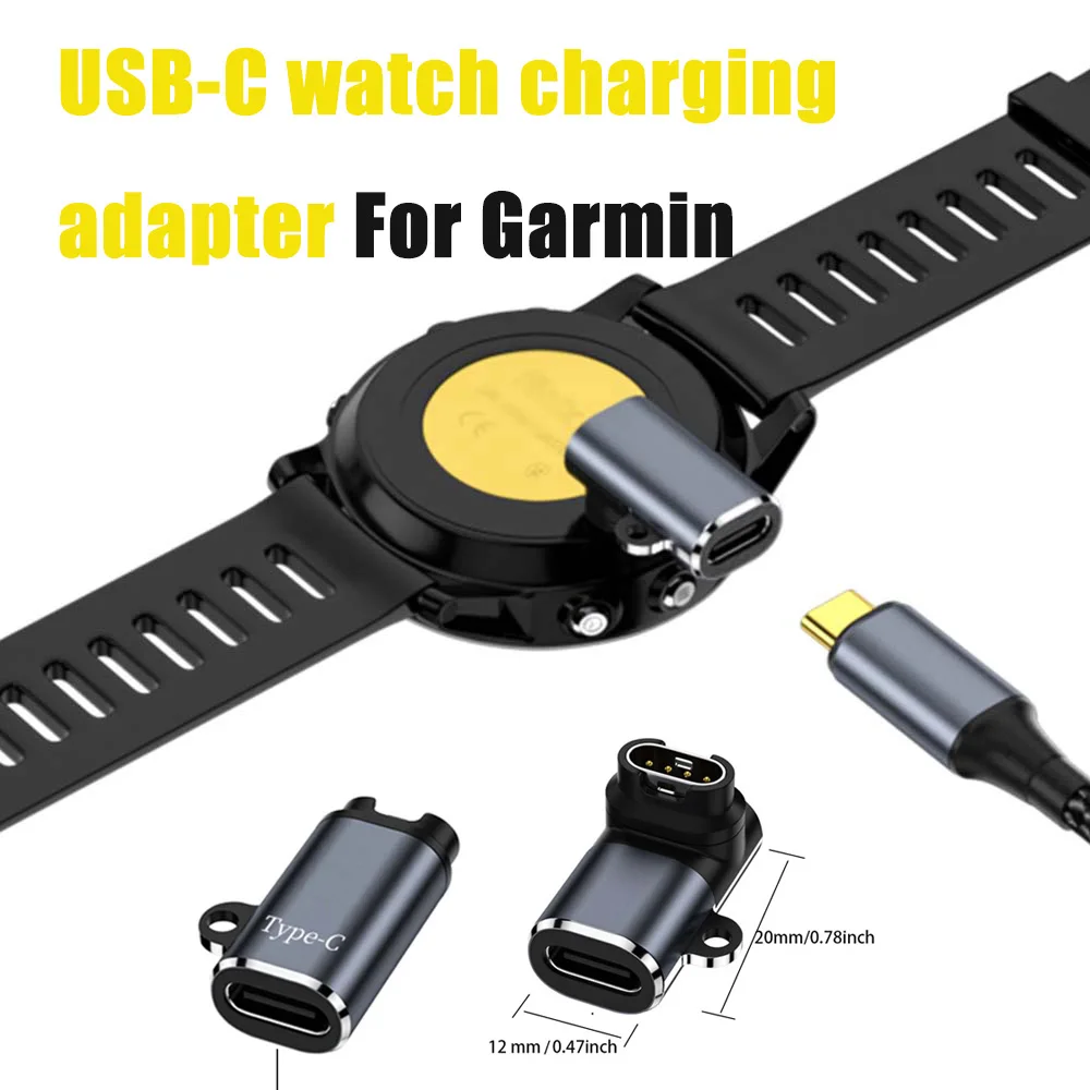 Adaptador de Carregador Tipo C para Garmin Fenix 7/6/5, Instinct 2S, Venu 2 Plus, EPIX, Forerunner 745, Conversor de Carregamento para Relógio