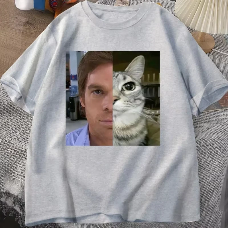Y2k Harajuku Tops Dexter Morgan Cat T-shirts Funny Vintage Short Sleeve O Neck Print Tshirt Casual Loose Streetwear Unisex