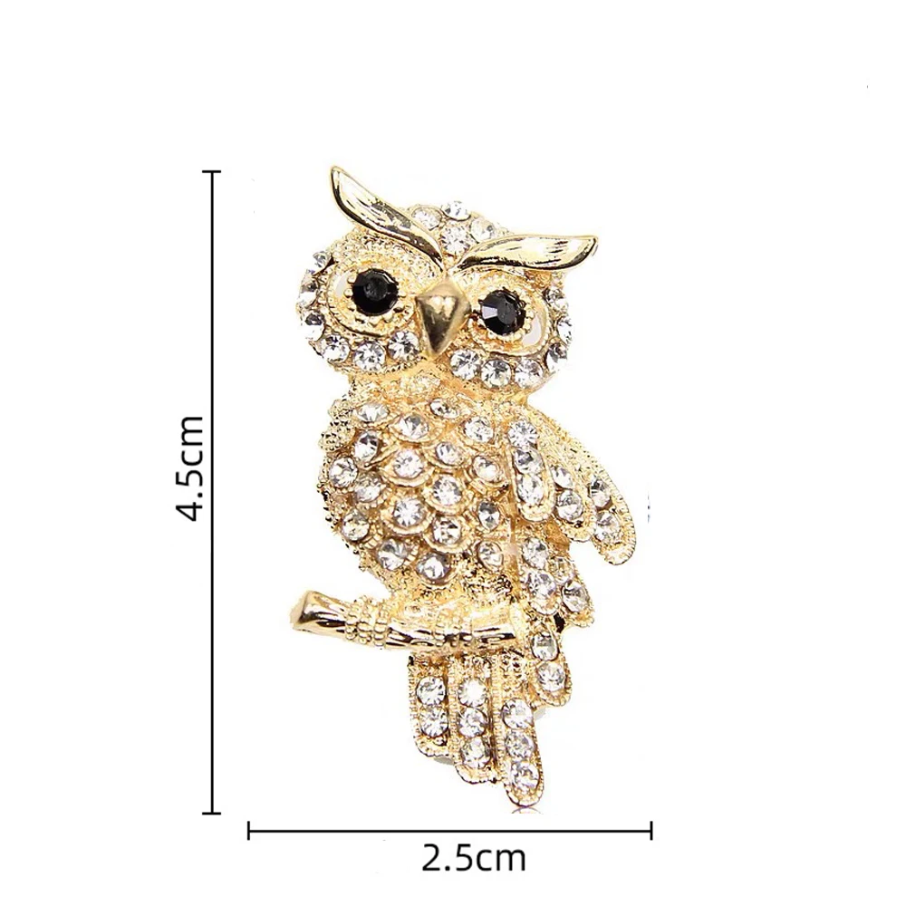 Luxury Rhinestone Studded Gold Color Owl Brooches For Women Clothing Suit Accessories Vintage Elegant Owl Brooch Pins Jewelry