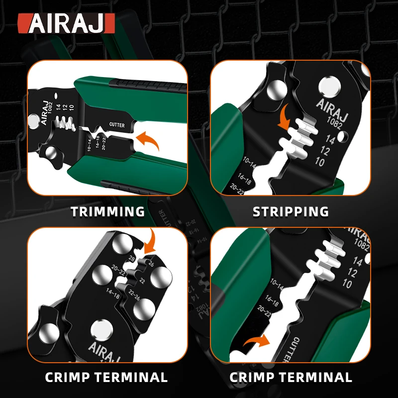 AIRAJ Professional Electrician Wire Tool Cable Wire Stripper Cutter Crimper Automatic Crimping Stripping Plier