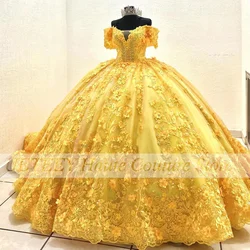 Yellow Luxury Quinceanera Dresses Beading Sequined Appliques  Birthday Party Ball Gowns Prom Party Dress Vestidos De 15 Años