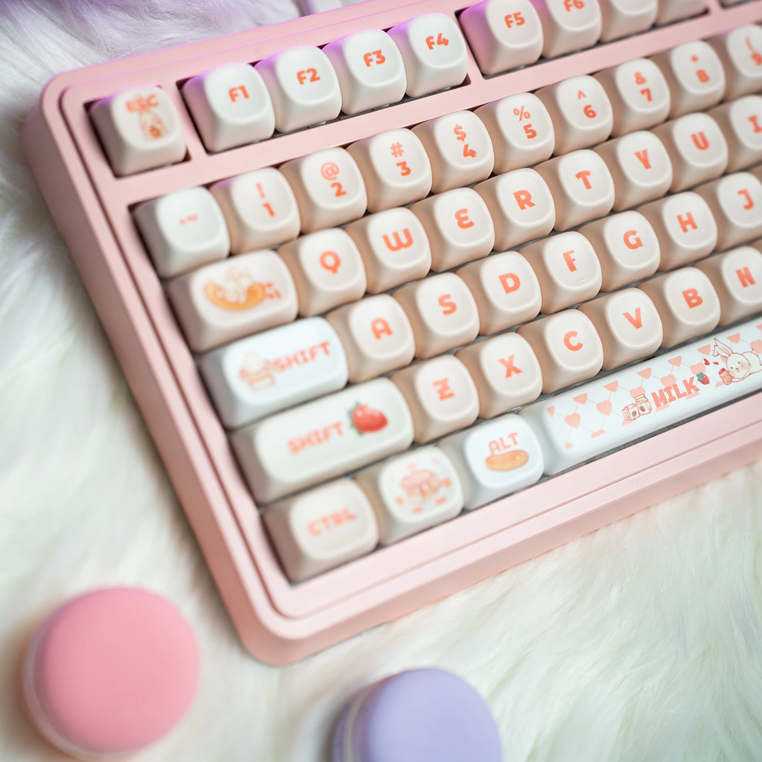 Anime Keycaps PBT cute Bunny Keycap MOA Profile 130 Key Set Cap Top Printed Custom  For  MX Switches Mechanical