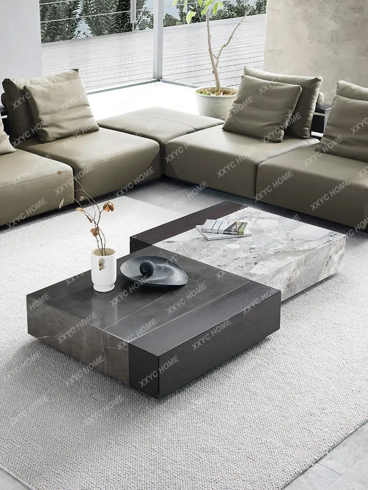Minimalist marble light luxury square coffee table new high-end luxury stone coffee table combination new