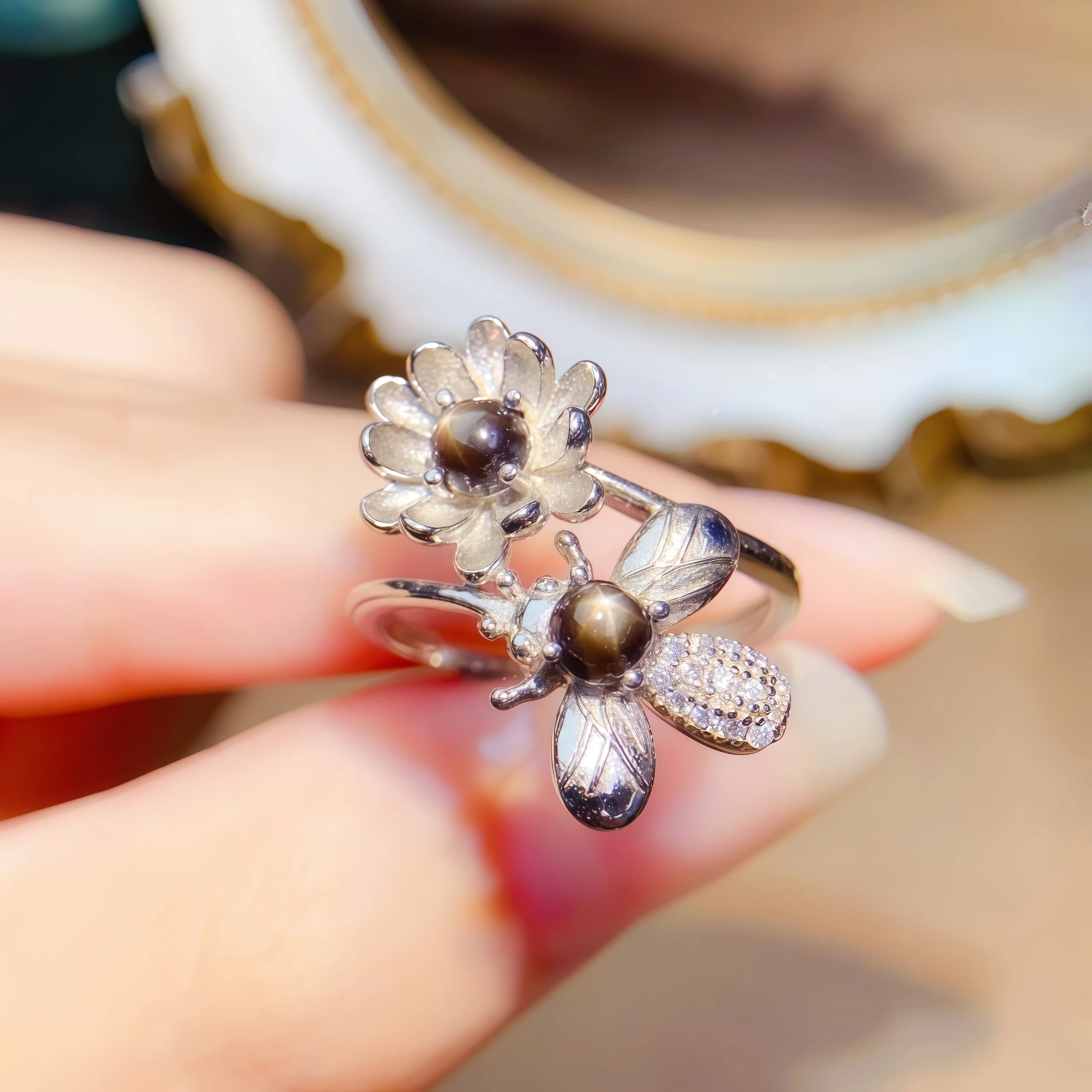 

Кольцо с натуральным сапфиром и звездой, 4 мм, настоящее серебро S925, сертификат, цветок, изысканные модные очаровательные свадебные украшения для женщин FS