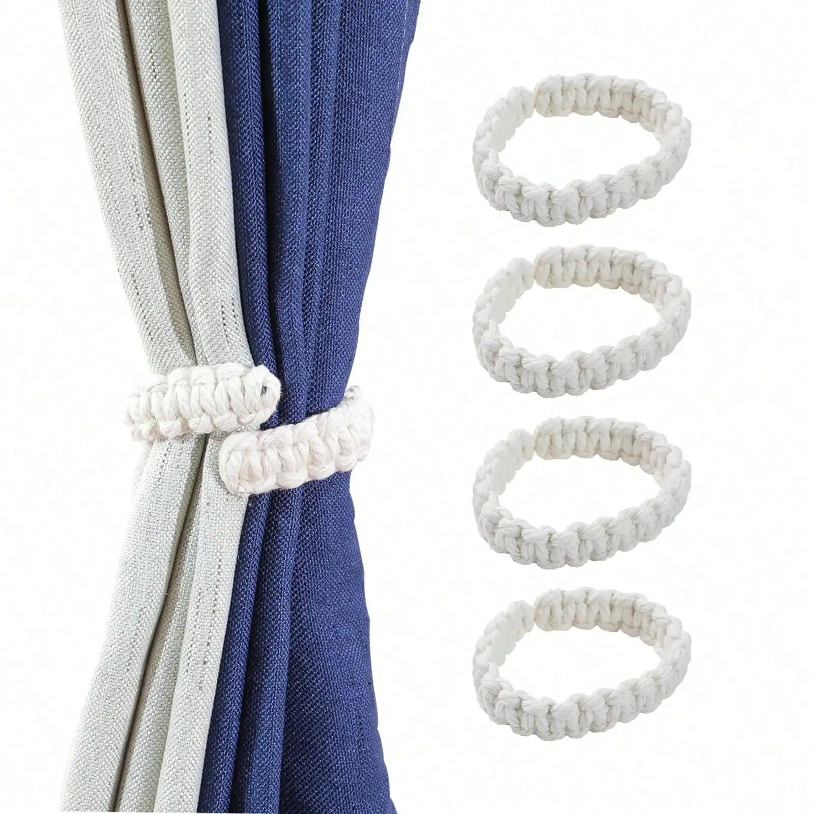 Boho Farmhouse White Curtain Tiebacks Rustic Hand Woven Curtain Holdbacks Decorative Window Treatment Accessories Fit For All Drapes And Sheers