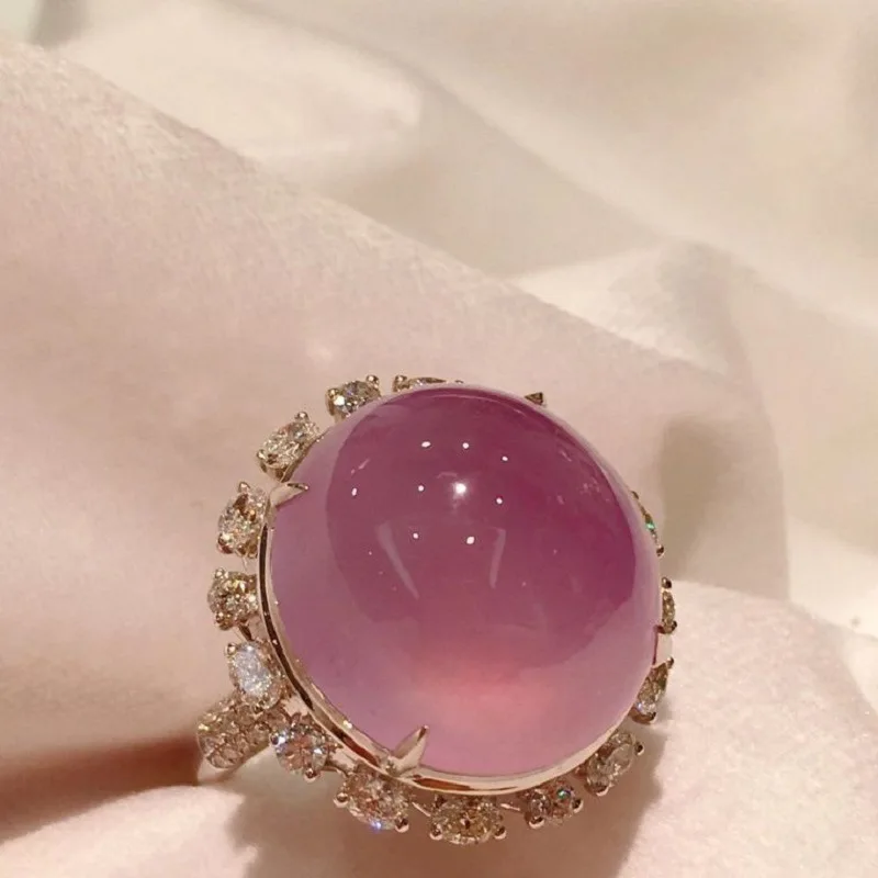 天然アイスシード翡翠カルセドニー紫の色の大きなジュエリーセットロマンチックで創造的な甘い結婚式の婚約ネックレスリング