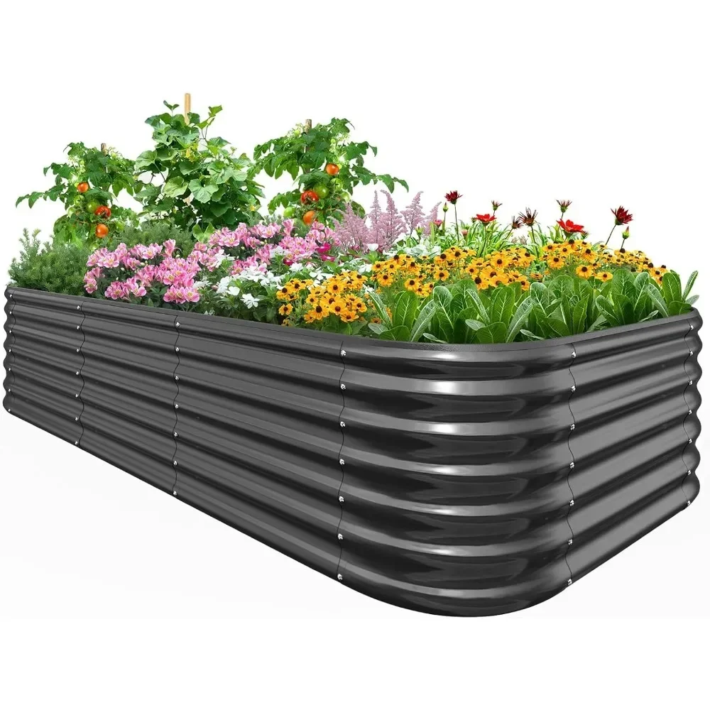 Galvanized Raised Garden Bed Kit, 8x4x2 ft Oval Metal Planter Box Tall for Vegetables Outdoor Backyard, Rubber Strip