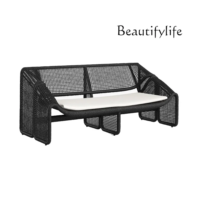 

A Outdoor Double Sofa Rattan Outdoor Leisure Courtyard Waterproof Balcony Recliner Living Room Small Rattan Chair