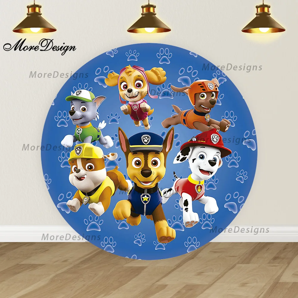 Chiens Paw Patrol rond Photo toile de fond bébé douche cylindre couvre enfants fête d'anniversaire photographie fond fournitures accessoire