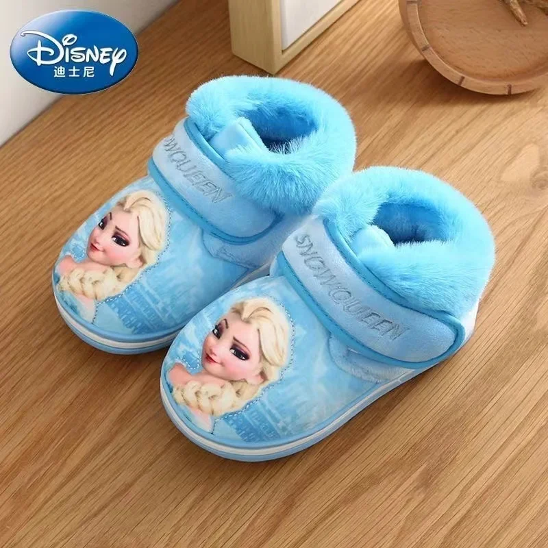 Disney Winter Children Cotton Slipper Boy Girl Cartoon Frozen Elsa Print Warm Princess Baby Indoor Home Shoes Soft Kid Snow Boot