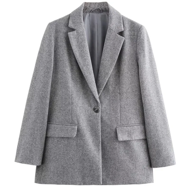 TRAF Tweed Twill Outerwears Women's Blazer Office Wear Women Long Sleeve Coats Women's Suit Jacket High Quality Women's Blazer